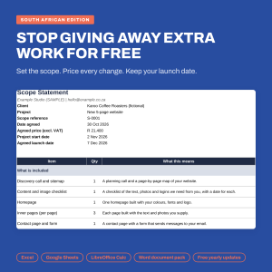 Scope and Change Request Kit for web designers, South African edition: stop giving away extra work for free